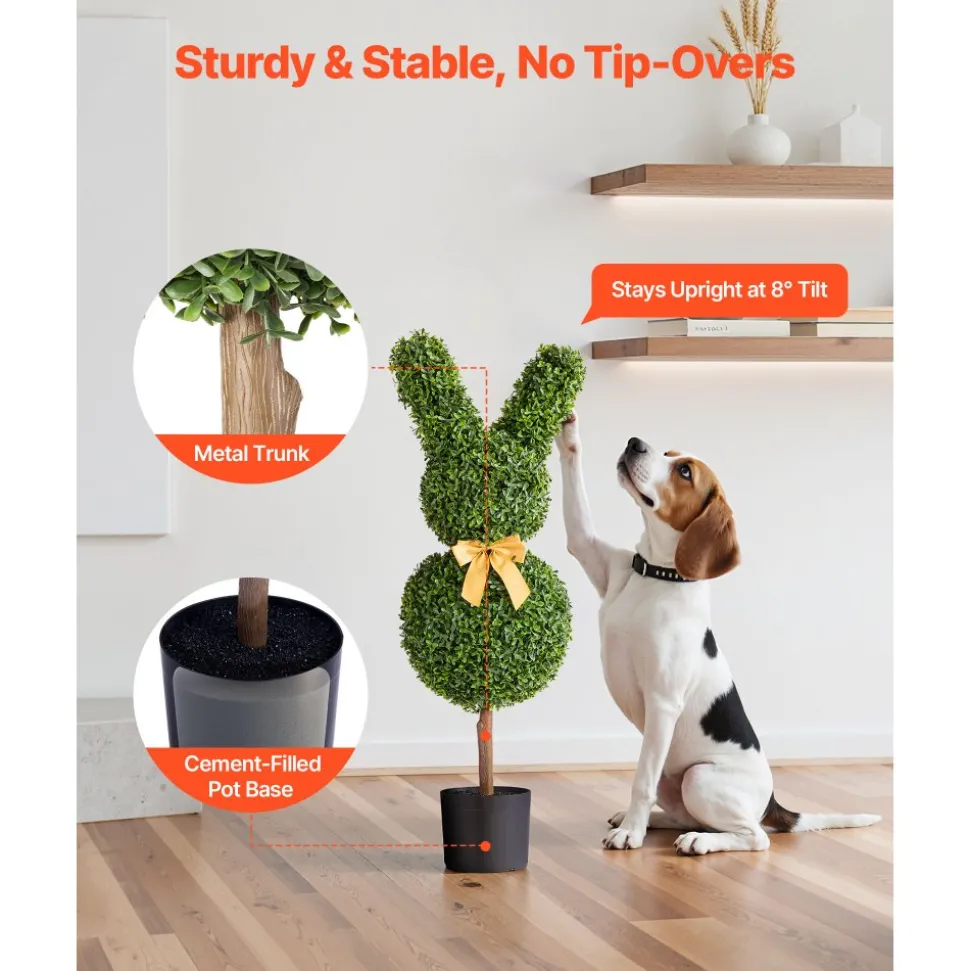 VEVOR Artificial Topiary Bunny-Shape Boxwood Ball, 2 Set 36 inch Faux Boxwood Plant Balls, Fake Silk Tree Look Real, Easy Assembly for Decor Front Porch Outdoor Patio Garden Balcony Backyard Indoor