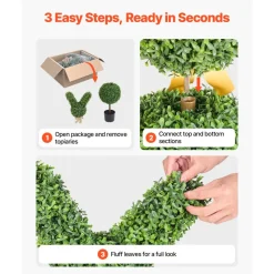 VEVOR Artificial Topiary Bunny-Shape Boxwood Ball, 2 Set 36 inch Faux Boxwood Plant Balls, Fake Silk Tree Look Real, Easy Assembly for Decor Front Porch Outdoor Patio Garden Balcony Backyard Indoor