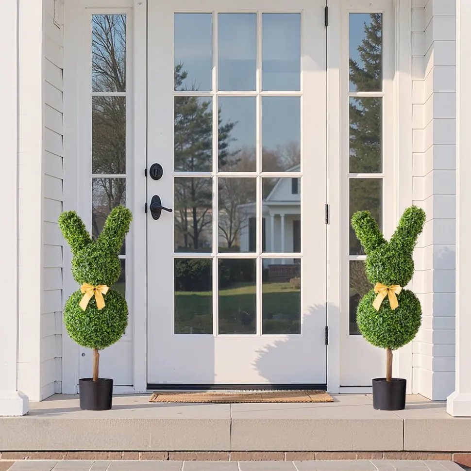 VEVOR Artificial Topiary Bunny-Shape Boxwood Ball, 2 Set 36 inch Faux Boxwood Plant Balls, Fake Silk Tree Look Real, Easy Assembly for Decor Front Porch Outdoor Patio Garden Balcony Backyard Indoor