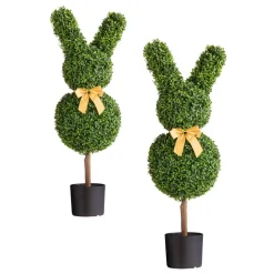 VEVOR Artificial Topiary Bunny-Shape Boxwood Ball, 2 Set 36 inch Faux Boxwood Plant Balls, Fake Silk Tree Look Real, Easy Assembly for Decor Front Porch Outdoor Patio Garden Balcony Backyard Indoor