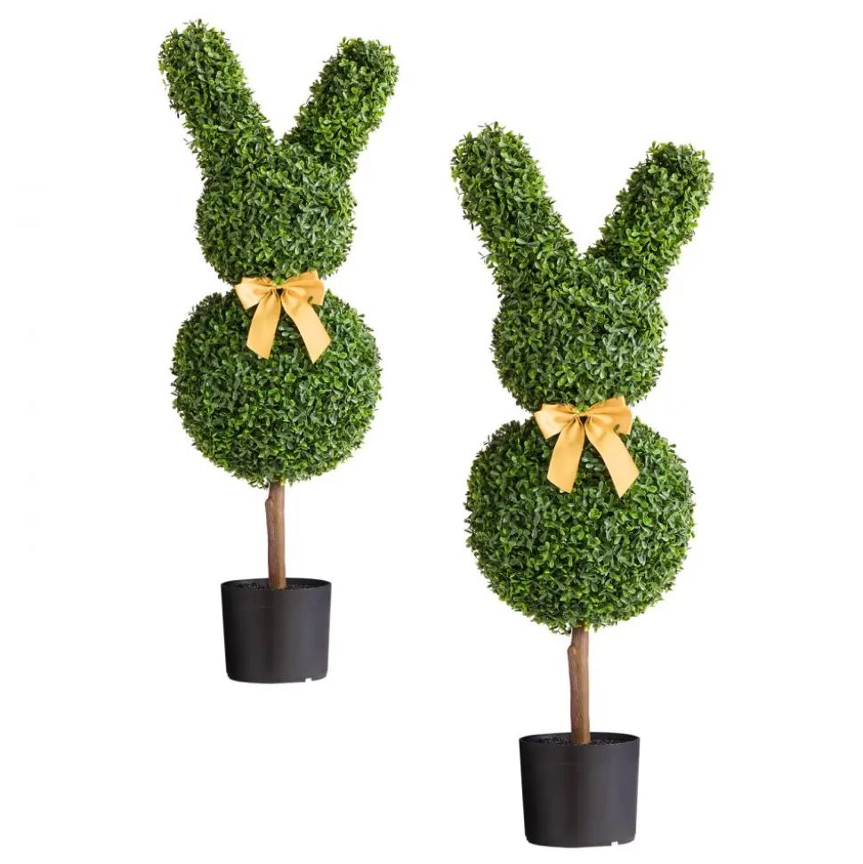 VEVOR Artificial Topiary Bunny-Shape Boxwood Ball, 2 Set 36 inch Faux Boxwood Plant Balls, Fake Silk Tree Look Real, Easy Assembly for Decor Front Porch Outdoor Patio Garden Balcony Backyard Indoor