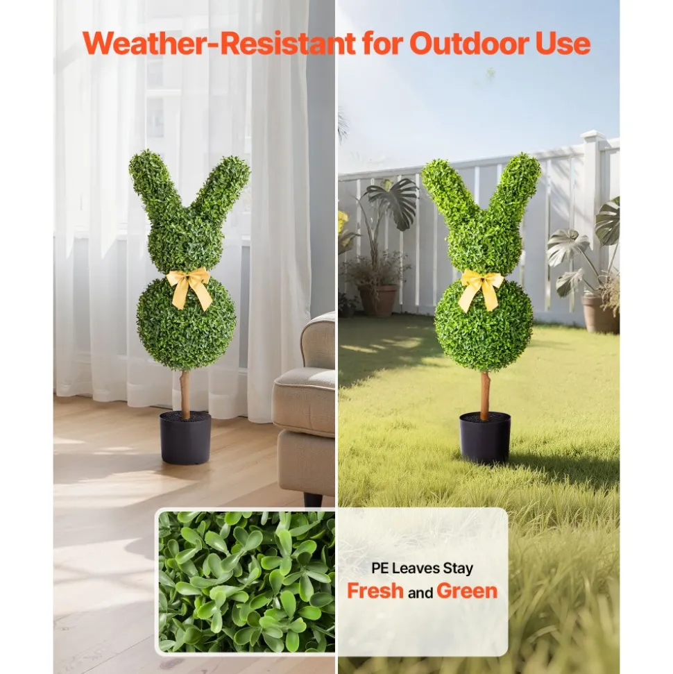VEVOR Artificial Topiary Bunny-Shape Boxwood Ball, 2 Set 36 inch Faux Boxwood Plant Balls, Fake Silk Tree Look Real, Easy Assembly for Decor Front Porch Outdoor Patio Garden Balcony Backyard Indoor