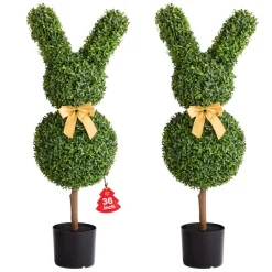 VEVOR Artificial Topiary Bunny-Shape Boxwood Ball, 2 Set 36 inch Faux Boxwood Plant Balls, Fake Silk Tree Look Real, Easy Assembly for Decor Front Porch Outdoor Patio Garden Balcony Backyard Indoor