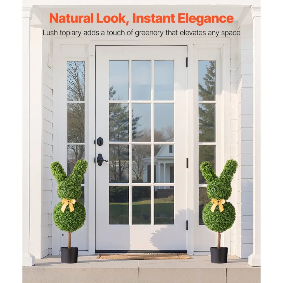 VEVOR Artificial Topiary Bunny-Shape Boxwood Ball, 2 Set 36 inch Faux Boxwood Plant Balls, Fake Silk Tree Look Real, Easy Assembly for Decor Front Porch Outdoor Patio Garden Balcony Backyard Indoor