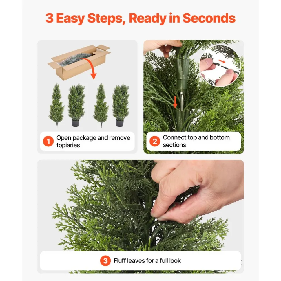 VEVOR Artificial Topiary Cedar Trees, 60 inch 2 Set Faux Pine Shrubs Plants, Fake Silk Tree Look Real, Easy Assembly for Decor Front Porch Outdoor Patio Garden Balcony Backyard Indoor Office
