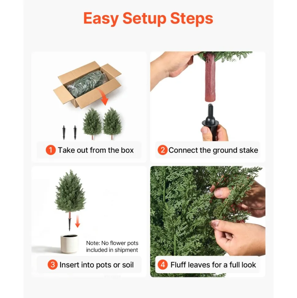 VEVOR Artificial Topiary Cedar Bush 3 Ft Set of 2 Greenery Fake Shrubs, PE Faux Trees with Ground Spikes, Indoor & Outdoor Green Plant for Front Door, Entryway, Porch, Balcony, Patio, Garden