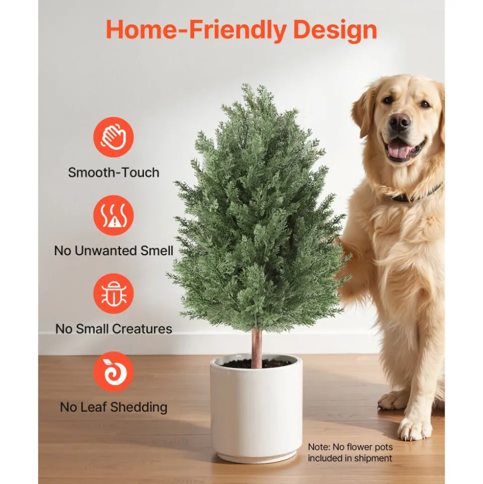 VEVOR Artificial Topiary Cedar Bush 3 Ft Set of 2 Greenery Fake Shrubs, PE Faux Trees with Ground Spikes, Indoor & Outdoor Green Plant for Front Door, Entryway, Porch, Balcony, Patio, Garden