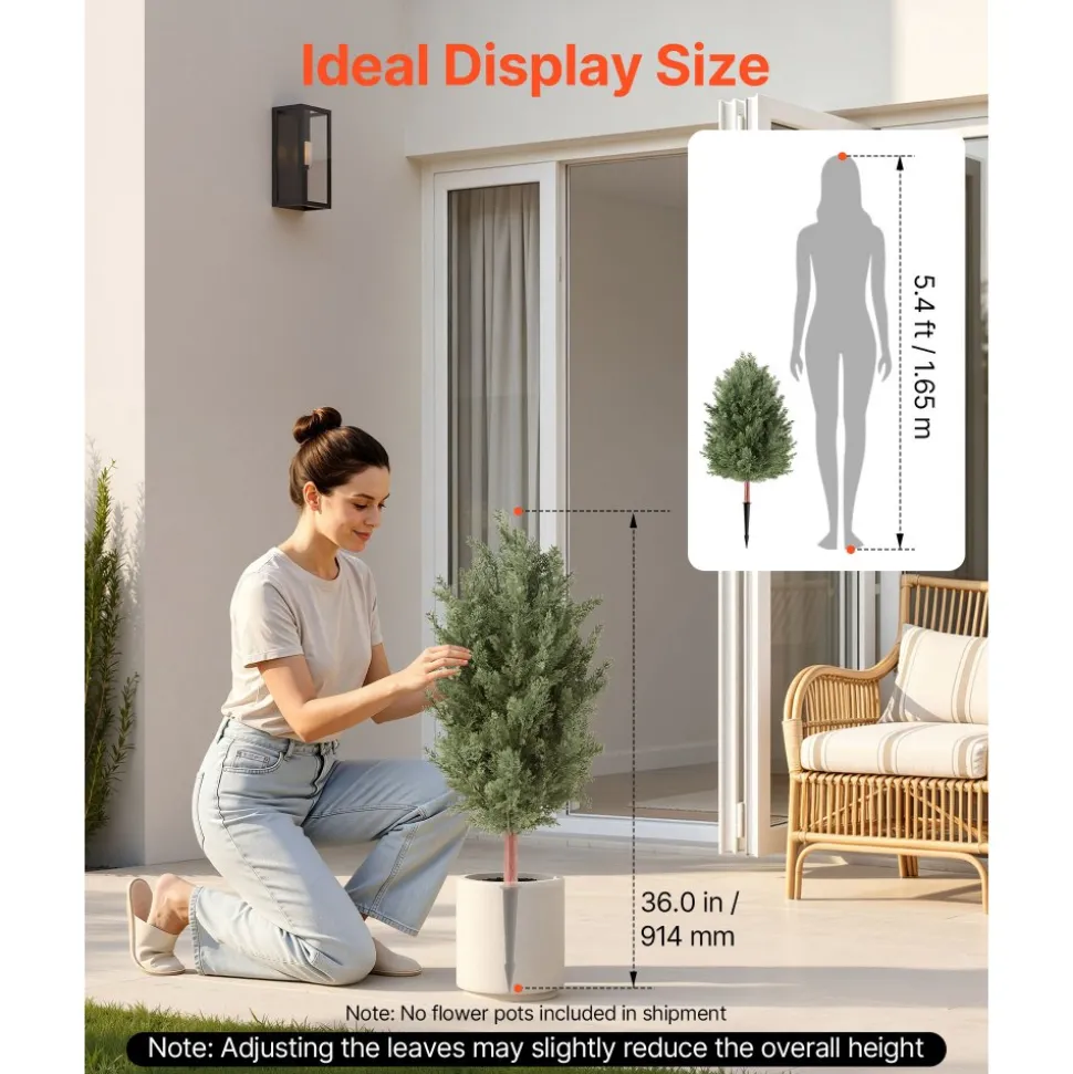 VEVOR Artificial Topiary Cedar Bush 3 Ft Set of 2 Greenery Fake Shrubs, PE Faux Trees with Ground Spikes, Indoor & Outdoor Green Plant for Front Door, Entryway, Porch, Balcony, Patio, Garden