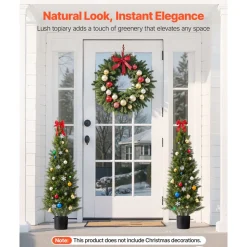 VEVOR Artificial Topiary Cedar Trees, 48 inch 2 Set Faux Pine Shrubs Plants, Fake Silk Tree Look Real, Easy Assembly for Decor Front Porch Outdoor Patio Garden Balcony Backyard Indoor Office
