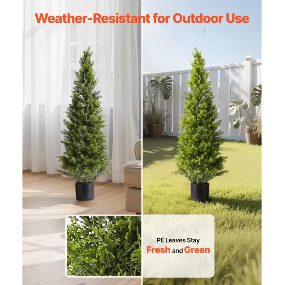 VEVOR Artificial Topiary Cedar Trees, 48 inch 2 Set Faux Pine Shrubs Plants, Fake Silk Tree Look Real, Easy Assembly for Decor Front Porch Outdoor Patio Garden Balcony Backyard Indoor Office