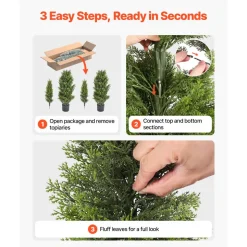 VEVOR Artificial Topiary Cedar Trees, 48 inch 2 Set Faux Pine Shrubs Plants, Fake Silk Tree Look Real, Easy Assembly for Decor Front Porch Outdoor Patio Garden Balcony Backyard Indoor Office