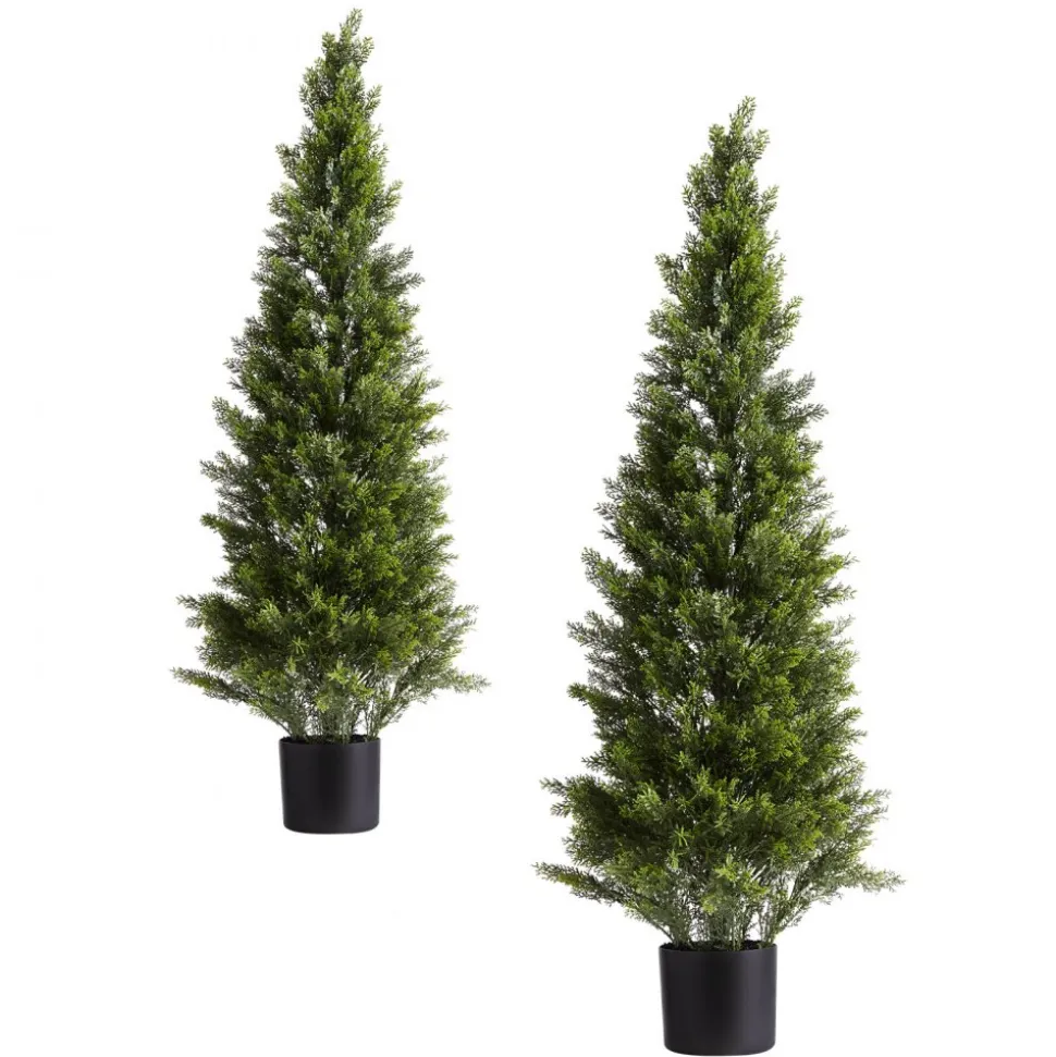 VEVOR Artificial Topiary Cedar Trees, 48 inch 2 Set Faux Pine Shrubs Plants, Fake Silk Tree Look Real, Easy Assembly for Decor Front Porch Outdoor Patio Garden Balcony Backyard Indoor Office