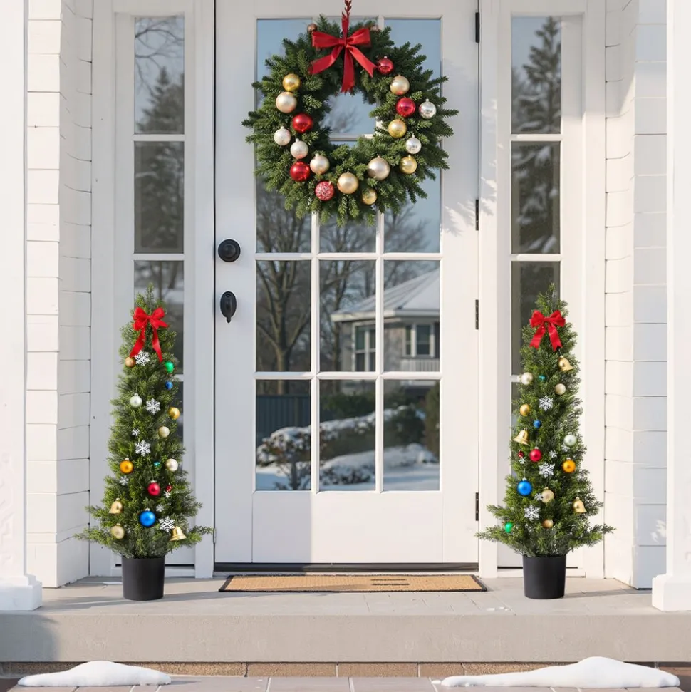 VEVOR Artificial Topiary Cedar Trees, 36 inch 2 Set Faux Pine Shrubs Plants, Fake Silk Tree Look Real, Easy Assembly for Decor Front Porch Outdoor Patio Garden Balcony Backyard Indoor Office