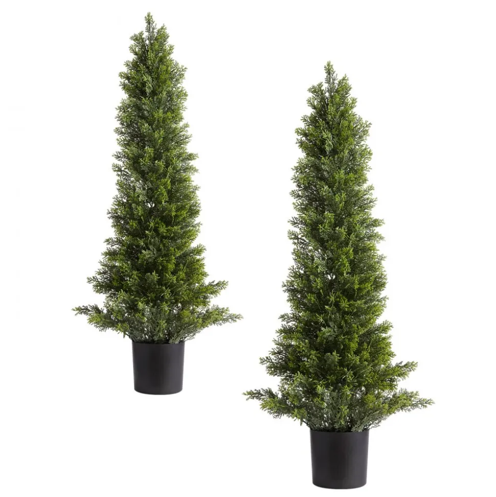 VEVOR Artificial Topiary Cedar Trees, 36 inch 2 Set Faux Pine Shrubs Plants, Fake Silk Tree Look Real, Easy Assembly for Decor Front Porch Outdoor Patio Garden Balcony Backyard Indoor Office