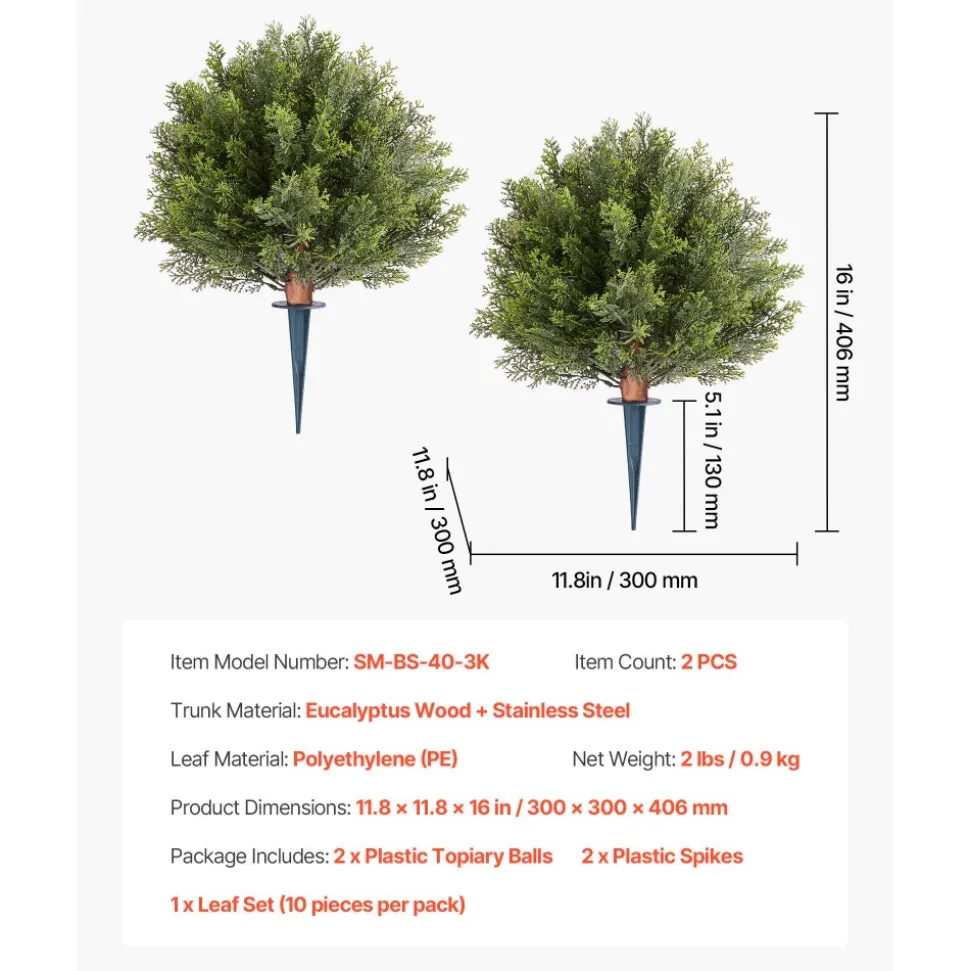 VEVOR Artificial Topiary Cypress Trees with Ground Spike, 16 inch 2 Set Faux Shrubs & Bushes Potted Plants, Fake Silk Tree Look Real for Decor Front Porch Outdoor Indoor Patio Garden Balcony Backyard