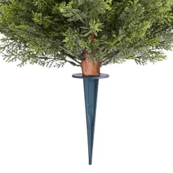 VEVOR Artificial Topiary Cypress Trees with Ground Spike, 16 inch 2 Set Faux Shrubs & Bushes Potted Plants, Fake Silk Tree Look Real for Decor Front Porch Outdoor Indoor Patio Garden Balcony Backyard