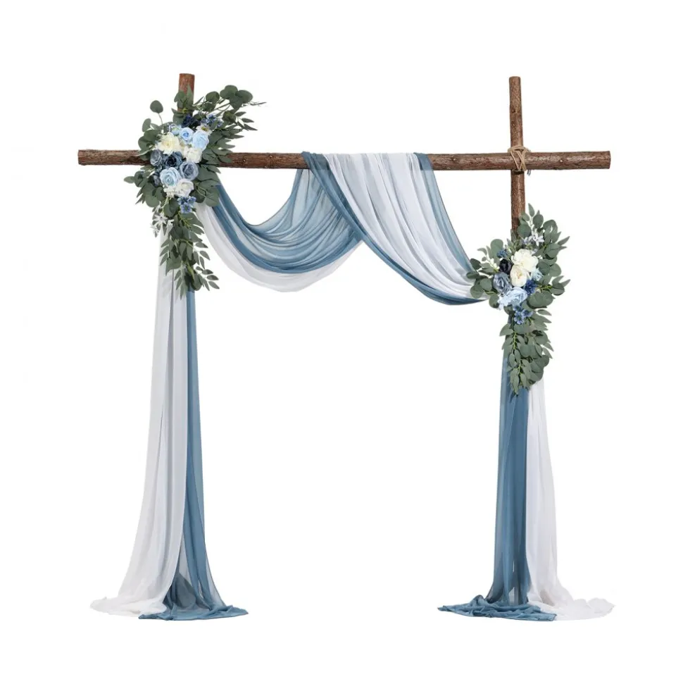 VEVOR Artificial Wedding Arch Flowers Kit, Blue Wedding Arch Flowers with Drapes Kit (Pack of 4) - 2 Pcs Floral Arrangement, 2 Pcs Sheer Drapes, for Ceremony Bouquets Reception Backdrop Decoration