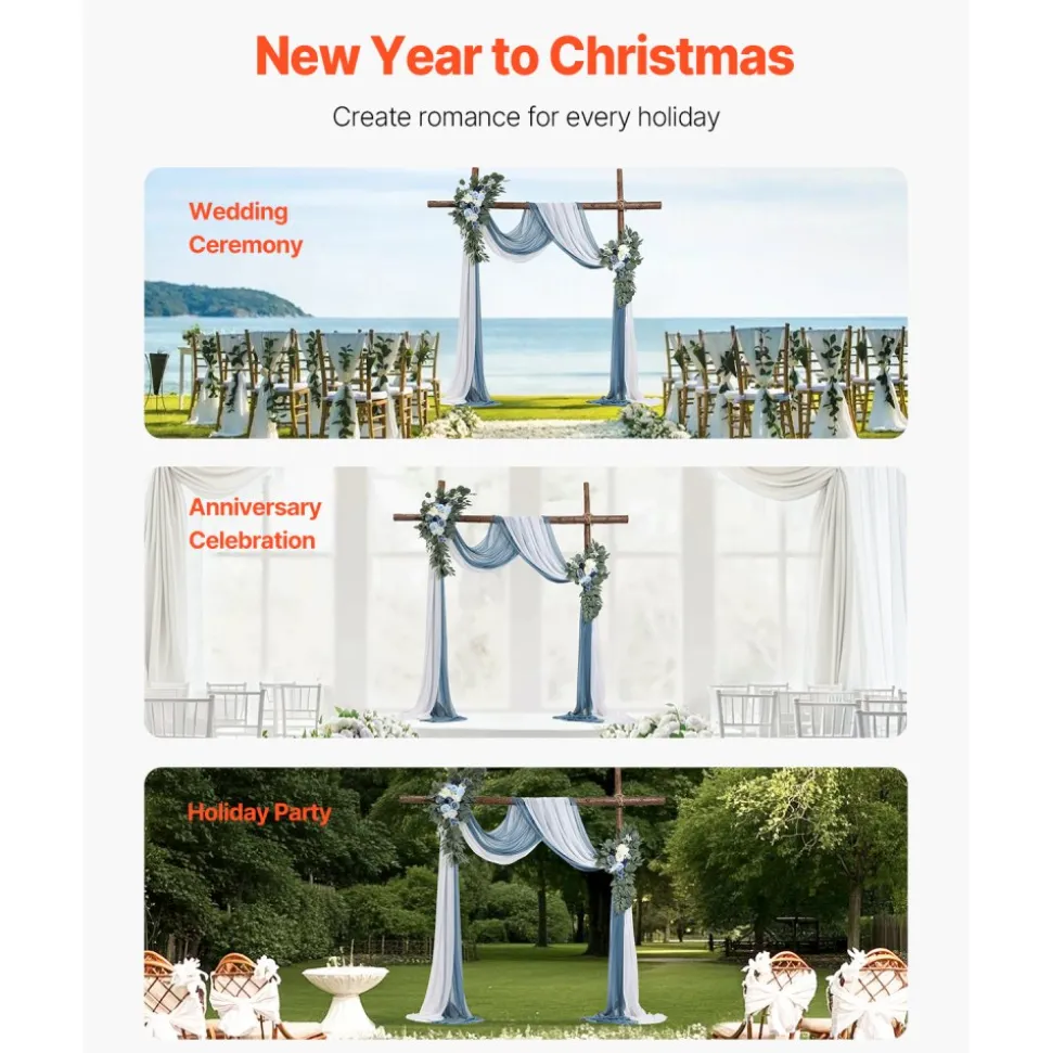 VEVOR Artificial Wedding Arch Flowers Kit, Blue Wedding Arch Flowers with Drapes Kit (Pack of 4) - 2 Pcs Floral Arrangement, 2 Pcs Sheer Drapes, for Ceremony Bouquets Reception Backdrop Decoration