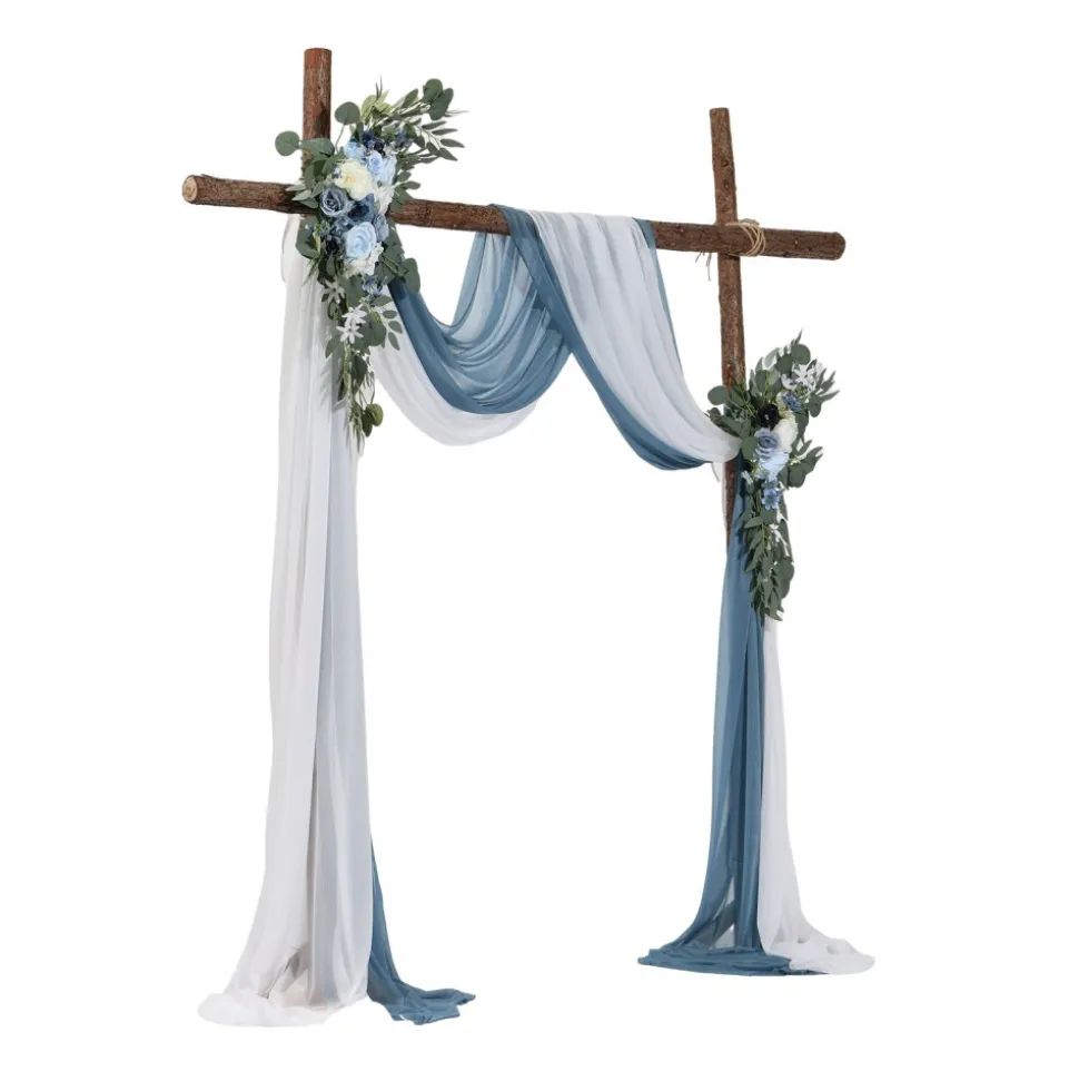 VEVOR Artificial Wedding Arch Flowers Kit, Blue Wedding Arch Flowers with Drapes Kit (Pack of 4) - 2 Pcs Floral Arrangement, 2 Pcs Sheer Drapes, for Ceremony Bouquets Reception Backdrop Decoration