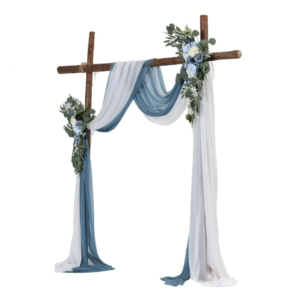 VEVOR Artificial Wedding Arch Flowers Kit, Blue Wedding Arch Flowers with Drapes Kit (Pack of 4) - 2 Pcs Floral Arrangement, 2 Pcs Sheer Drapes, for Ceremony Bouquets Reception Backdrop Decoration