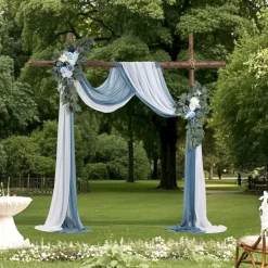 VEVOR Artificial Wedding Arch Flowers Kit, Blue Wedding Arch Flowers with Drapes Kit (Pack of 4) - 2 Pcs Floral Arrangement, 2 Pcs Sheer Drapes, for Ceremony Bouquets Reception Backdrop Decoration