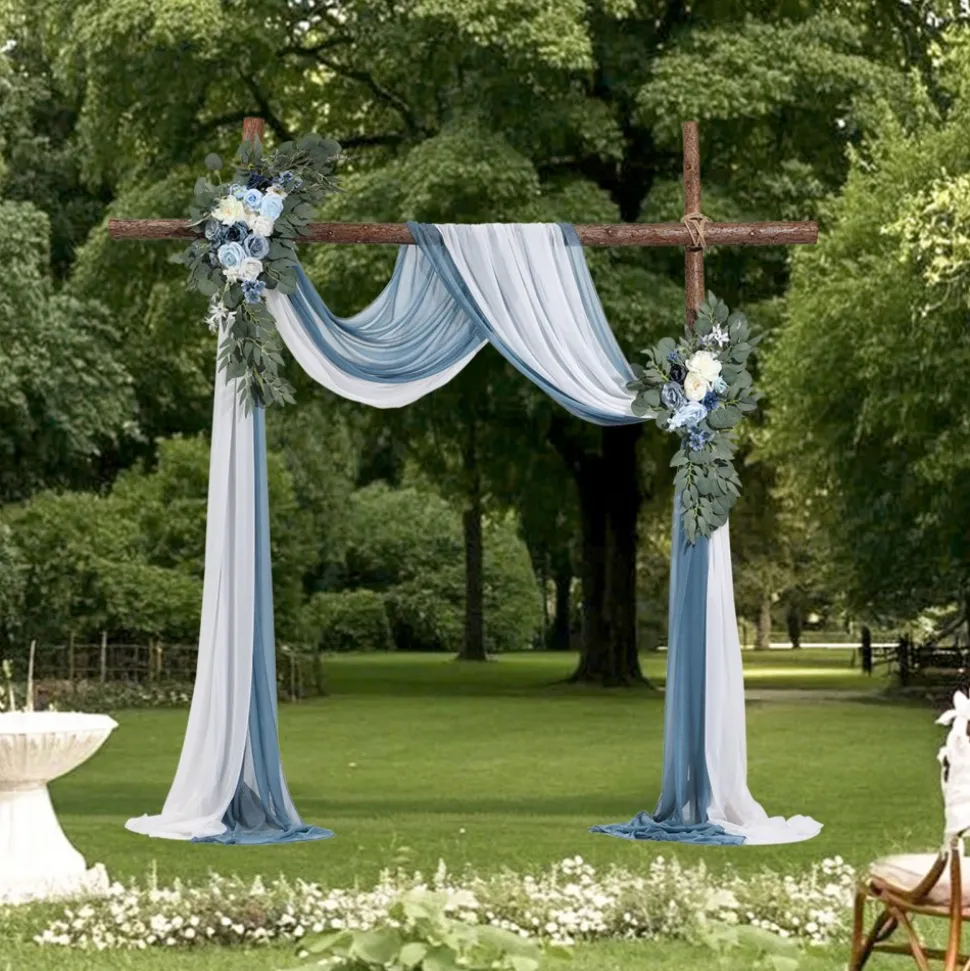 VEVOR Artificial Wedding Arch Flowers Kit, Blue Wedding Arch Flowers with Drapes Kit (Pack of 4) - 2 Pcs Floral Arrangement, 2 Pcs Sheer Drapes, for Ceremony Bouquets Reception Backdrop Decoration