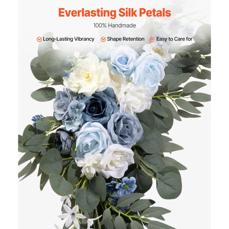 VEVOR Artificial Wedding Arch Flowers Kit, Blue Wedding Arch Flowers with Drapes Kit (Pack of 4) - 2 Pcs Floral Arrangement, 2 Pcs Sheer Drapes, for Ceremony Bouquets Reception Backdrop Decoration
