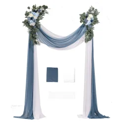 VEVOR Artificial Wedding Arch Flowers Kit, Blue Wedding Arch Flowers with Drapes Kit (Pack of 4) - 2 Pcs Floral Arrangement, 2 Pcs Sheer Drapes, for Ceremony Bouquets Reception Backdrop Decoration