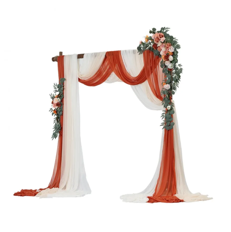 VEVOR Artificial Wedding Arch Flowers Kit, Pink Wedding Arch Flowers with Drapes Kit (Pack of 5) - 2 Pcs Floral Arrangement, 3 Pcs Sheer Drapes, for Ceremony Bouquets Reception Backdrop Decoration