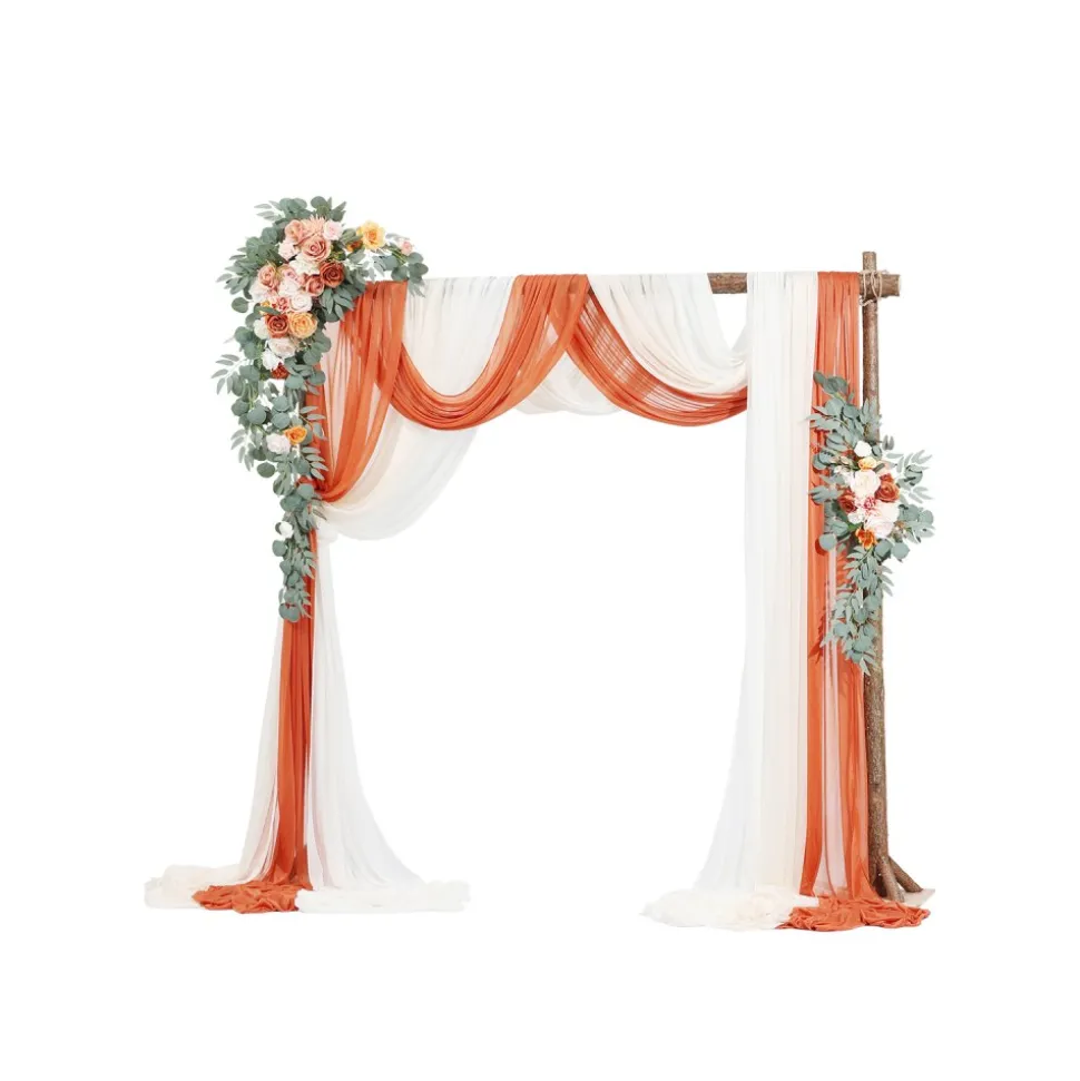 VEVOR Artificial Wedding Arch Flowers Kit, Pink Wedding Arch Flowers with Drapes Kit (Pack of 5) - 2 Pcs Floral Arrangement, 3 Pcs Sheer Drapes, for Ceremony Bouquets Reception Backdrop Decoration
