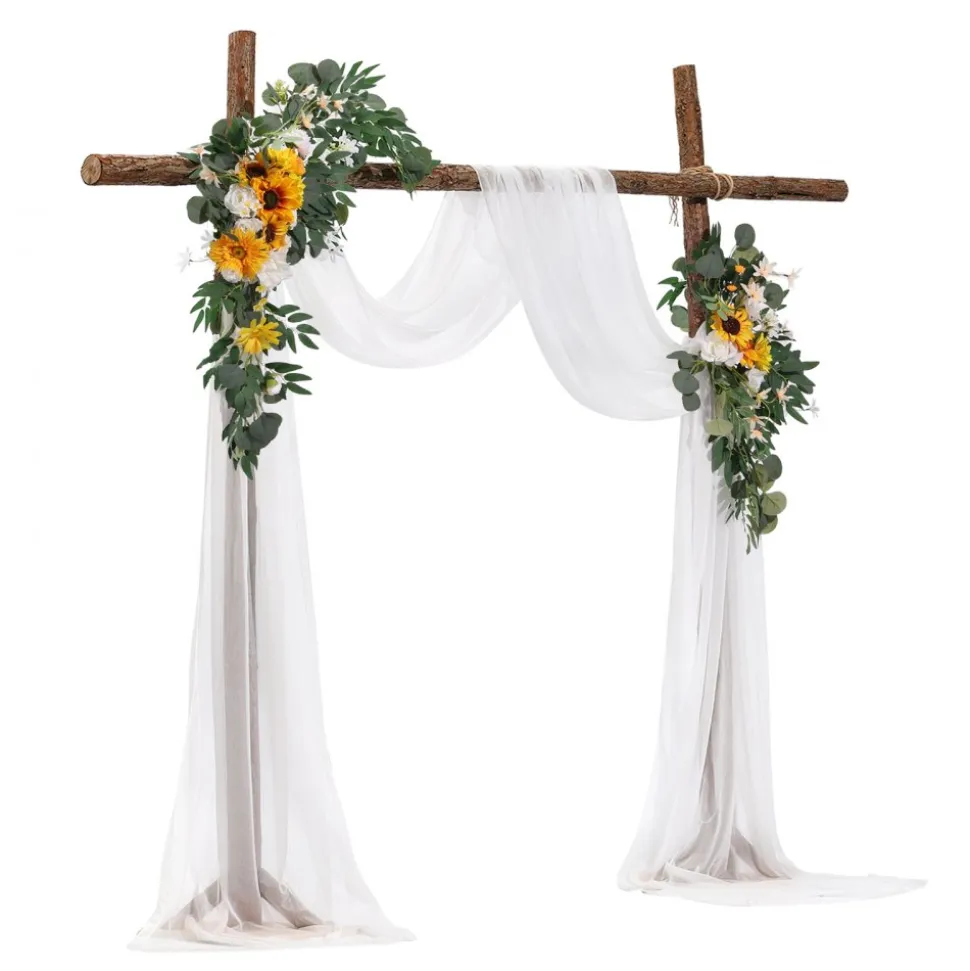 VEVOR Artificial Wedding Arch Flowers Kit, Yellow Wedding Arch Flowers with Drapes Kit (Pack of 3) - 2 Pcs Floral Arrangement, 1 Pcs Sheer Drapes, for Ceremony Bouquets Reception Backdrop Decoration