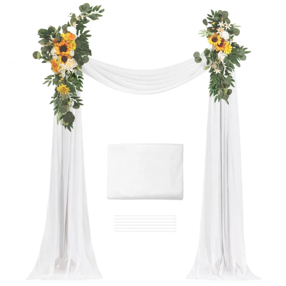 VEVOR Artificial Wedding Arch Flowers Kit, Yellow Wedding Arch Flowers with Drapes Kit (Pack of 3) - 2 Pcs Floral Arrangement, 1 Pcs Sheer Drapes, for Ceremony Bouquets Reception Backdrop Decoration