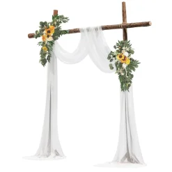 VEVOR Artificial Wedding Arch Flowers Kit, Yellow Wedding Arch Flowers with Drapes Kit (Pack of 3) - 2 Pcs Floral Arrangement, 1 Pcs Sheer Drapes, for Ceremony Bouquets Reception Backdrop Decoration