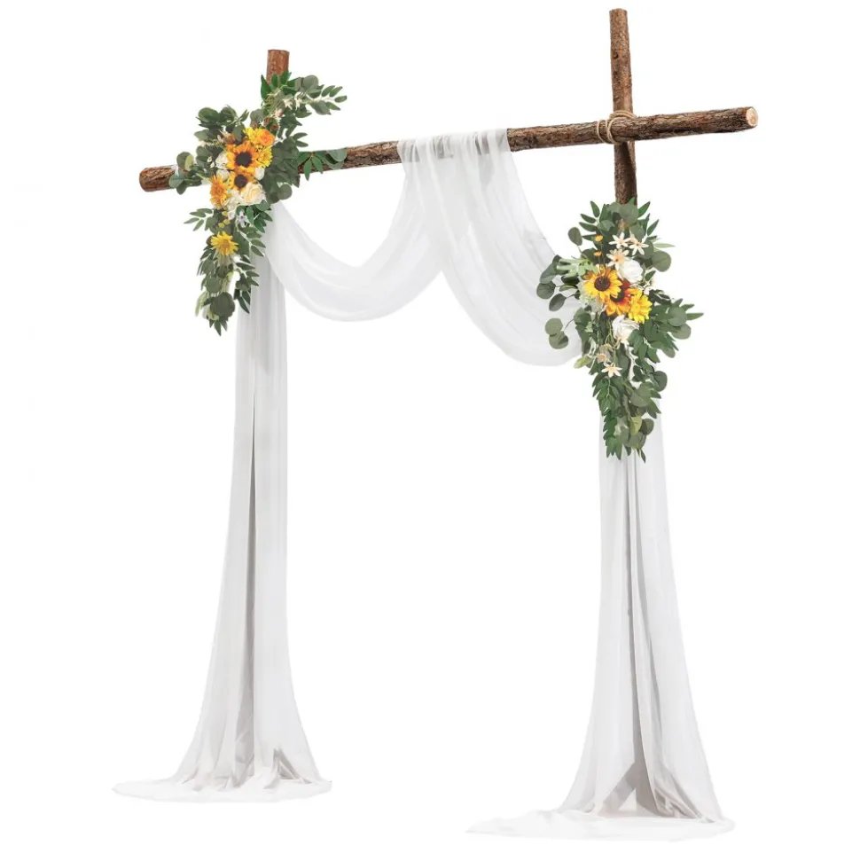 VEVOR Artificial Wedding Arch Flowers Kit, Yellow Wedding Arch Flowers with Drapes Kit (Pack of 3) - 2 Pcs Floral Arrangement, 1 Pcs Sheer Drapes, for Ceremony Bouquets Reception Backdrop Decoration