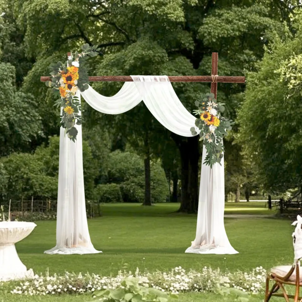 VEVOR Artificial Wedding Arch Flowers Kit, Yellow Wedding Arch Flowers with Drapes Kit (Pack of 3) - 2 Pcs Floral Arrangement, 1 Pcs Sheer Drapes, for Ceremony Bouquets Reception Backdrop Decoration