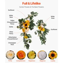 VEVOR Artificial Wedding Arch Flowers Kit, Yellow Wedding Arch Flowers with Drapes Kit (Pack of 3) - 2 Pcs Floral Arrangement, 1 Pcs Sheer Drapes, for Ceremony Bouquets Reception Backdrop Decoration
