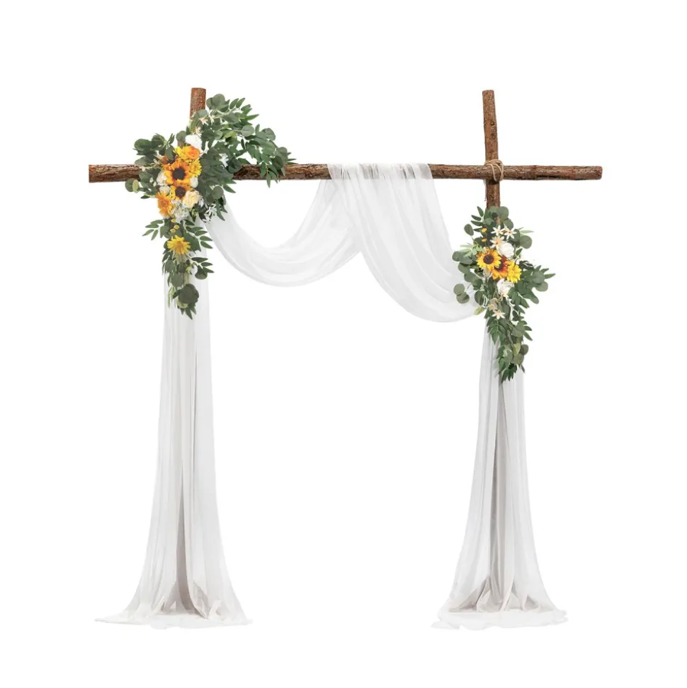 VEVOR Artificial Wedding Arch Flowers Kit, Yellow Wedding Arch Flowers with Drapes Kit (Pack of 3) - 2 Pcs Floral Arrangement, 1 Pcs Sheer Drapes, for Ceremony Bouquets Reception Backdrop Decoration