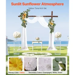 VEVOR Artificial Wedding Arch Flowers Kit, Yellow Wedding Arch Flowers with Drapes Kit (Pack of 3) - 2 Pcs Floral Arrangement, 1 Pcs Sheer Drapes, for Ceremony Bouquets Reception Backdrop Decoration