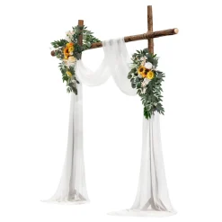 VEVOR Artificial Wedding Arch Flowers Kit, Yellow Wedding Arch Flowers with Drapes Kit (Pack of 3) - 2 Pcs Floral Arrangement, 1 Pcs Sheer Drapes, for Ceremony Bouquets Reception Backdrop Decoration