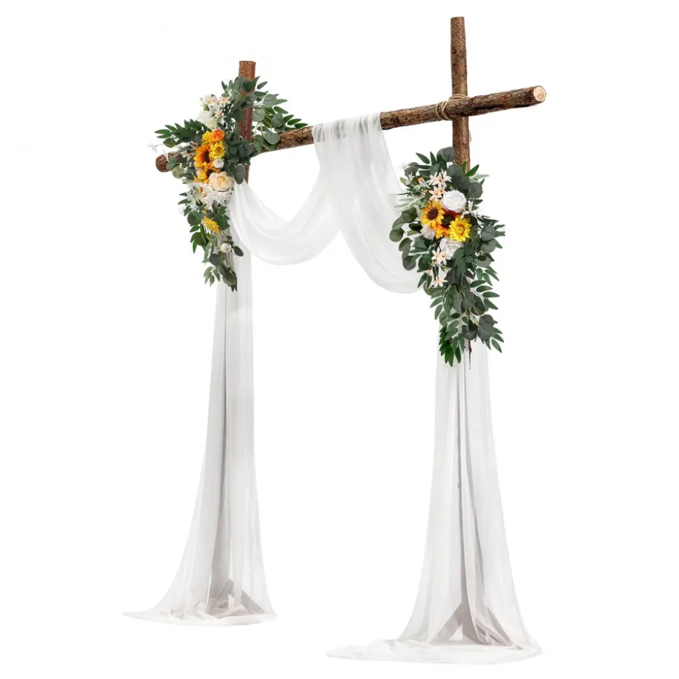 VEVOR Artificial Wedding Arch Flowers Kit, Yellow Wedding Arch Flowers with Drapes Kit (Pack of 3) - 2 Pcs Floral Arrangement, 1 Pcs Sheer Drapes, for Ceremony Bouquets Reception Backdrop Decoration