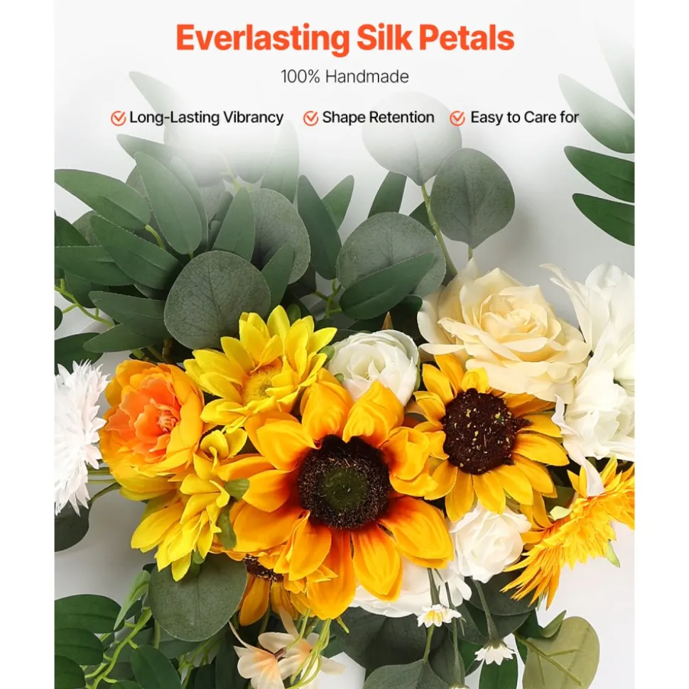 VEVOR Artificial Wedding Arch Flowers Kit, Yellow Wedding Arch Flowers with Drapes Kit (Pack of 3) - 2 Pcs Floral Arrangement, 1 Pcs Sheer Drapes, for Ceremony Bouquets Reception Backdrop Decoration