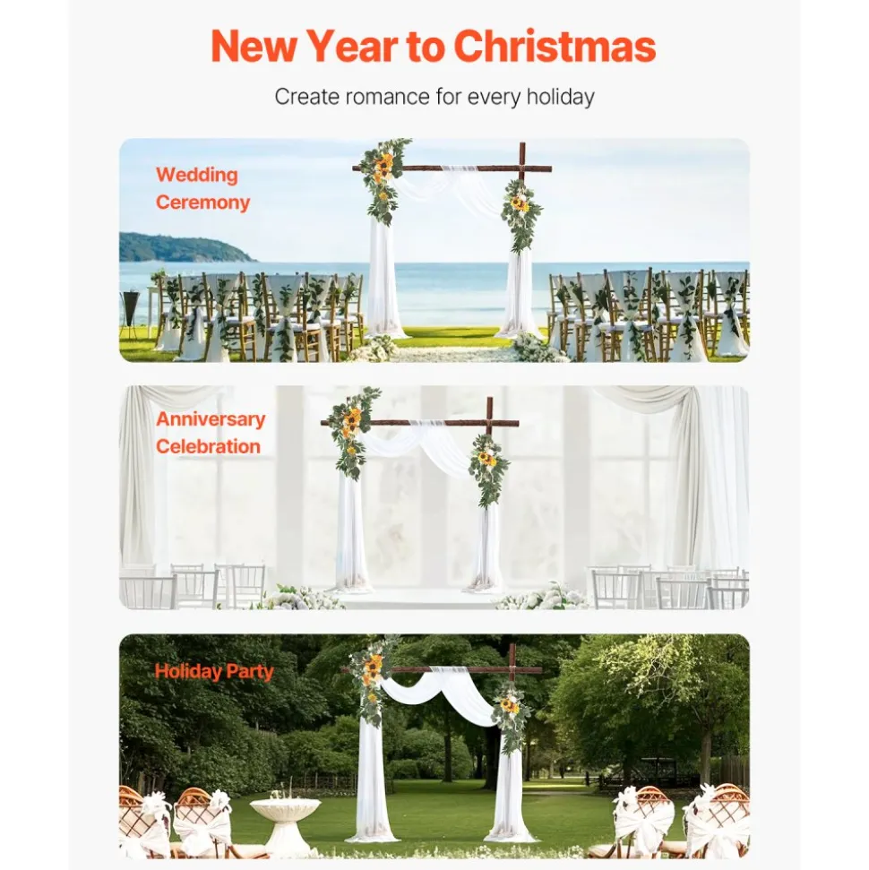 VEVOR Artificial Wedding Arch Flowers Kit, Yellow Wedding Arch Flowers with Drapes Kit (Pack of 3) - 2 Pcs Floral Arrangement, 1 Pcs Sheer Drapes, for Ceremony Bouquets Reception Backdrop Decoration