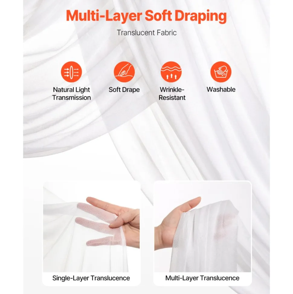 VEVOR Artificial Wedding Arch Flowers Kit, White Wedding Arch Flowers with Drapes Kit (Pack of 4) - 2 Pcs Floral Arrangement, 2 Pcs Sheer Drapes, for Ceremony Bouquets Reception Backdrop Decoration