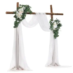 VEVOR Artificial Wedding Arch Flowers Kit, White Wedding Arch Flowers with Drapes Kit (Pack of 4) - 2 Pcs Floral Arrangement, 2 Pcs Sheer Drapes, for Ceremony Bouquets Reception Backdrop Decoration