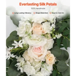 VEVOR Artificial Wedding Arch Flowers Kit, White Wedding Arch Flowers with Drapes Kit (Pack of 4) - 2 Pcs Floral Arrangement, 2 Pcs Sheer Drapes, for Ceremony Bouquets Reception Backdrop Decoration
