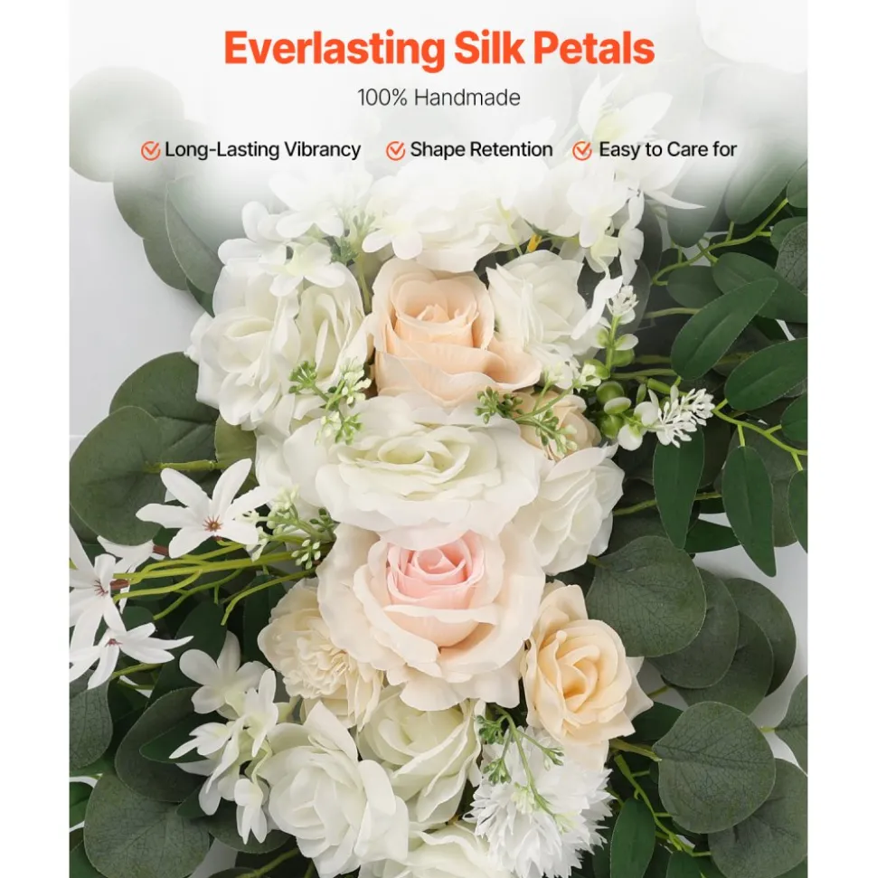VEVOR Artificial Wedding Arch Flowers Kit, White Wedding Arch Flowers with Drapes Kit (Pack of 4) - 2 Pcs Floral Arrangement, 2 Pcs Sheer Drapes, for Ceremony Bouquets Reception Backdrop Decoration