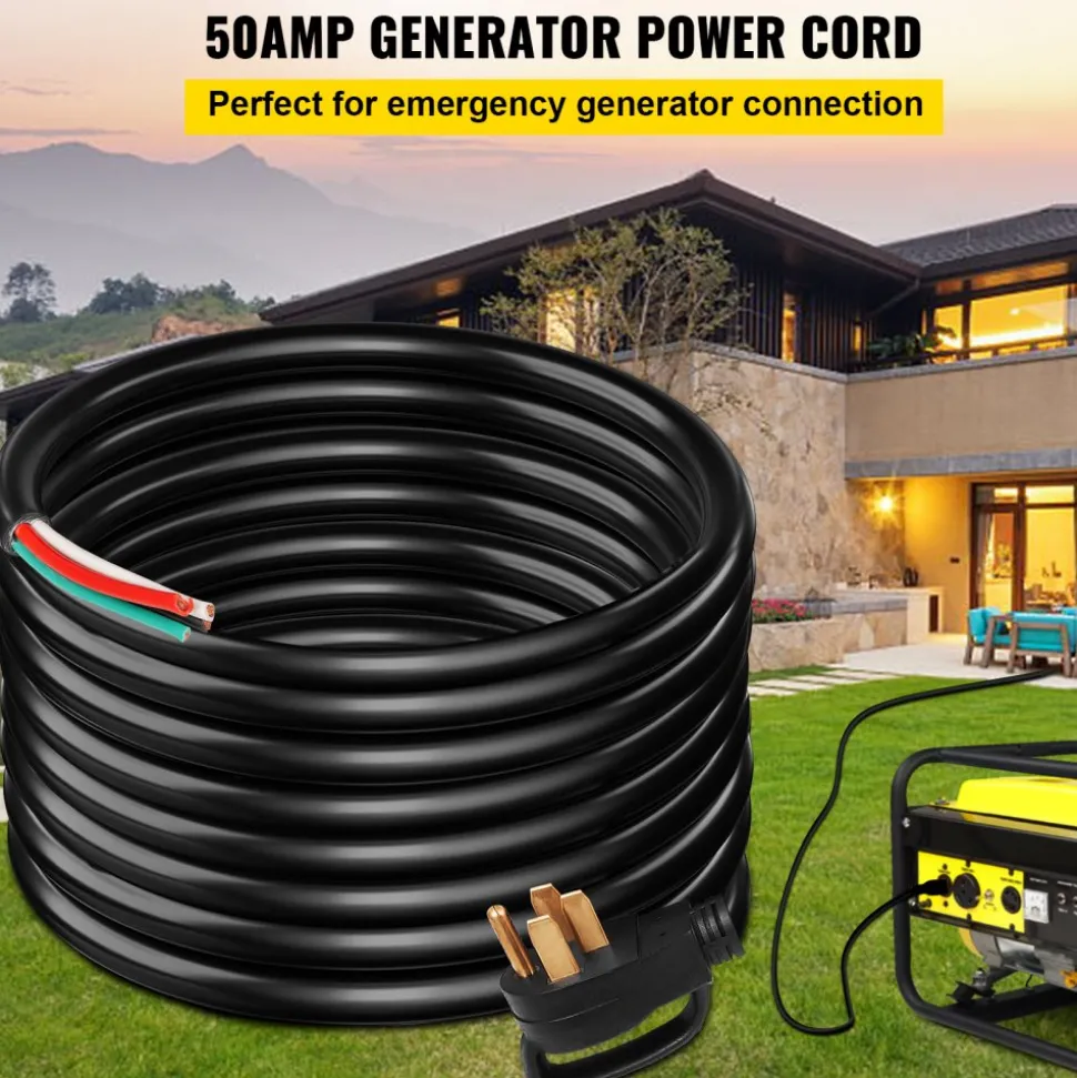 VEVOR 50' 50A RV Camp Power Cord Generator Cord 6/3 + 8/1 AWG NEMA 14-50P to Bare Wire