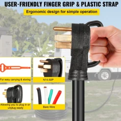 VEVOR 50' 50A RV Camp Power Cord Generator Cord 6/3 + 8/1 AWG NEMA 14-50P to Bare Wire
