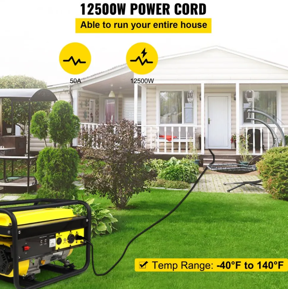 VEVOR 50' 50A RV Camp Power Cord Generator Cord 6/3 + 8/1 AWG NEMA 14-50P to Bare Wire