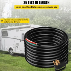 VEVOR 25' 50A RV Camp Power Cord Generator Cord 6/3 + 8/1 AWG NEMA 14-50P to Bare Wire